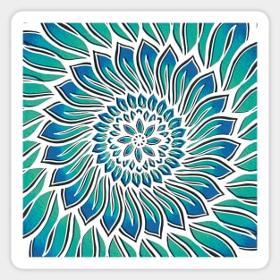 Blue Floral Lagoon Mandala - Intricate Digital Illustration - Colorful Vibrant and Eye-catching Design for printing on t-shirts, wall art, pillows, phone cases, mugs, tote bags, notebooks and more Sticker